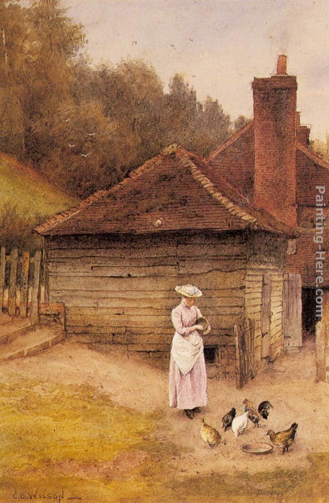 Charles Edward Wilson Feeding Chickens